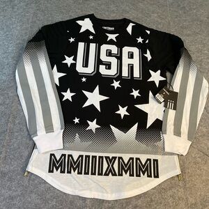 Contenders Black and White Long Sleeve Tee with Star Patterns